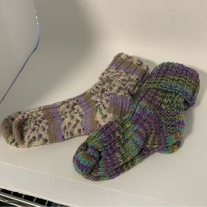 Purple and Green Casual Socks Cozy Knit